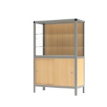 Vitrine, mit Unterschrank, 180 cm hoch, 120x50 cm (B/T), Holzrückwand, 